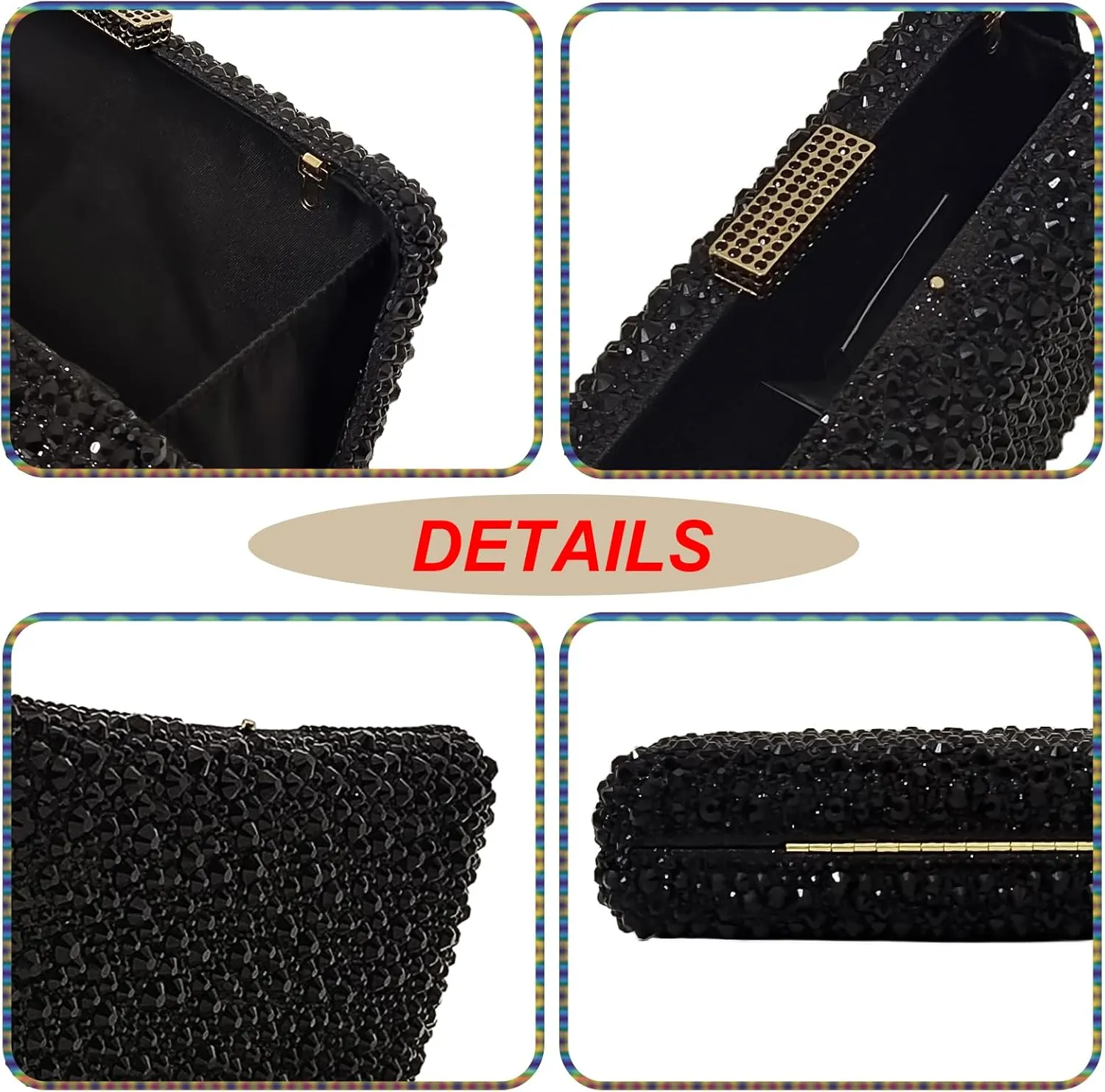 HUANG ZHUANG Women Evening Handbag Sparkly Rhinestone Clutch Handbags Crystal Purse Gem Party Purse Wedding Evening Bag