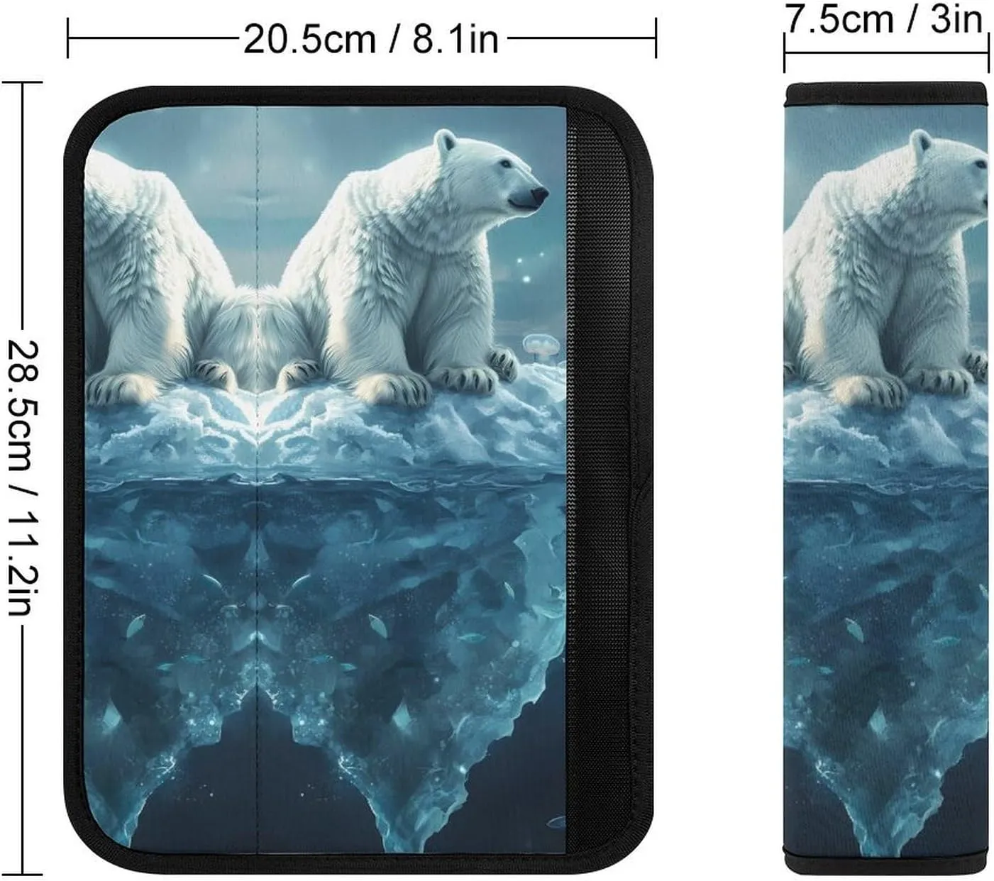 Icebergs and Polar Bears Soft Cars Seat Belt Cover Comfort Backpack Straps Shoulder Pad Baby Kids 2PCS
