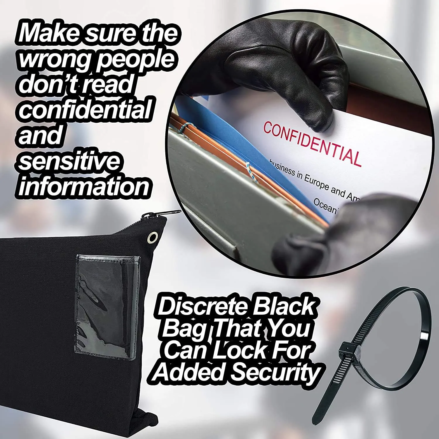 Interoffice Mailer Transit Sack – Extra Large & Durable – Black Canvas Zipper Bank Bag with ID Window (18" x 14", 50 Bags)