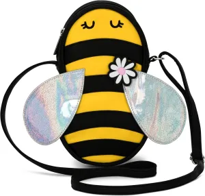 iscream Girls' Sweet Bumble Bee Crossbody Purse in Faux Patent Leather with Holographic Wings and Zipper Closure