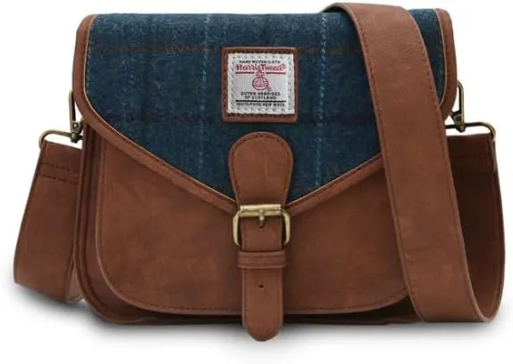 Islander Women Saddle Bag Harris Tweed & PU Leather (Navy Over Check, Standart)