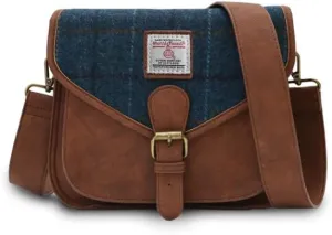 Islander Women Saddle Bag Harris Tweed & PU Leather (Navy Over Check, Standart)