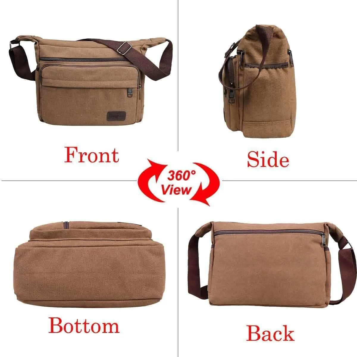 JAKAGO 13" Canvas Messenger Bag Multi Pockets Cross body Bag for Daily Use Satchel Bag for Business Travel