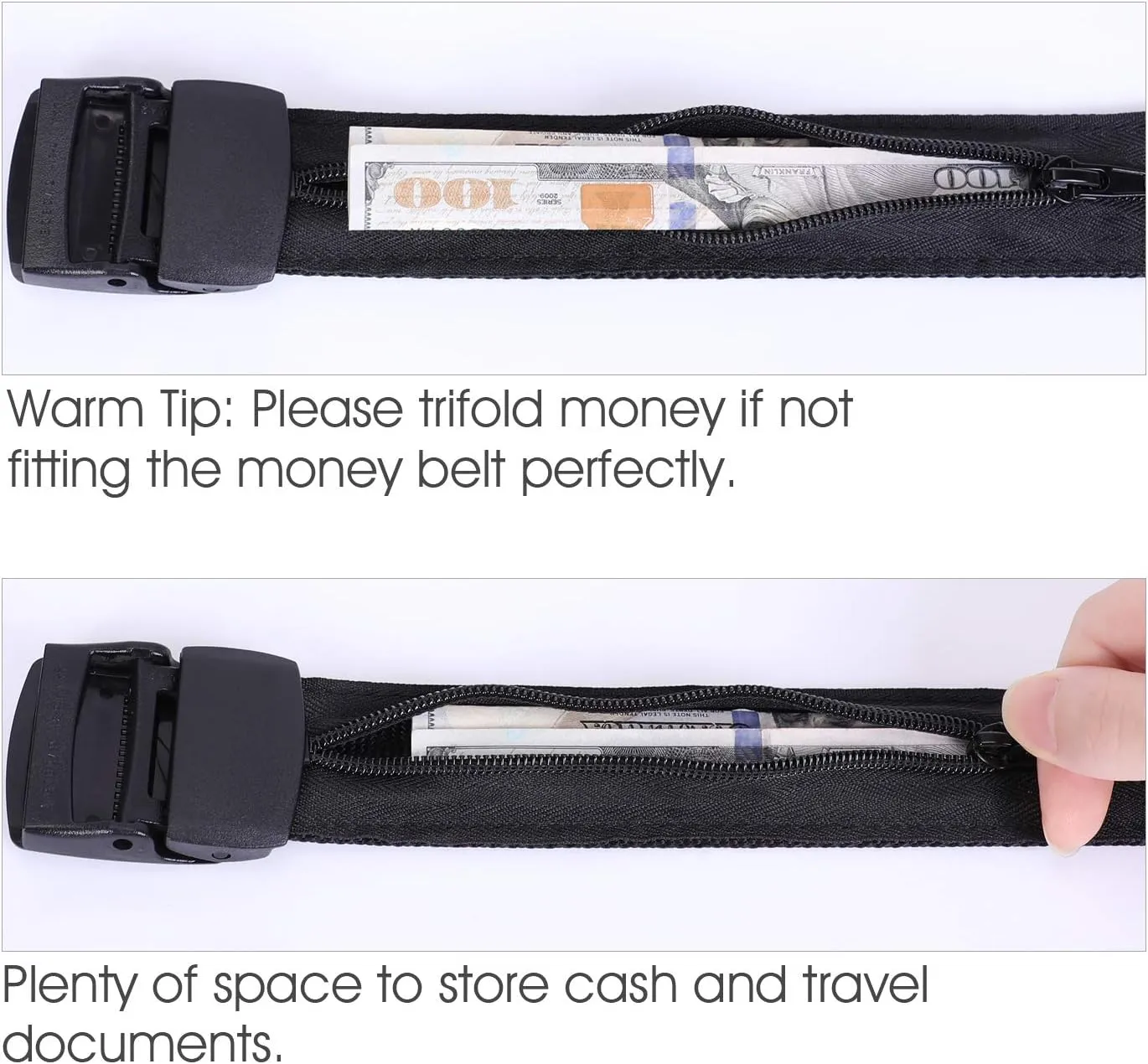 JASGOOD Travel Security Money Belt with Hidden Money Pocket - Cashsafe Anti-Theft Wallet Unisex Nickel free Nylon Belt