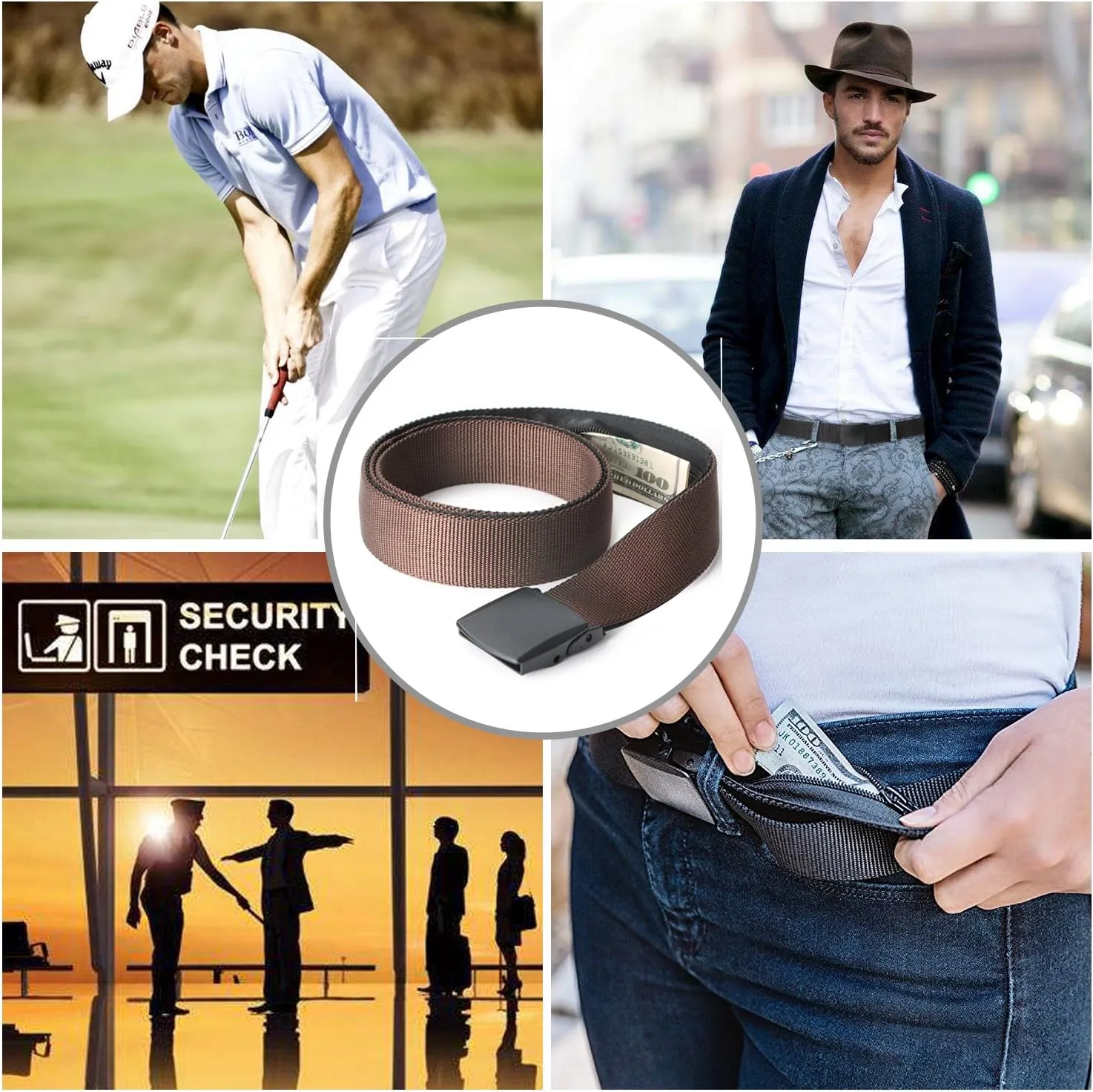 JASGOOD Travel Security Money Belt with Hidden Money Pocket - Cashsafe Anti-Theft Wallet Unisex Nickel free Nylon Belt