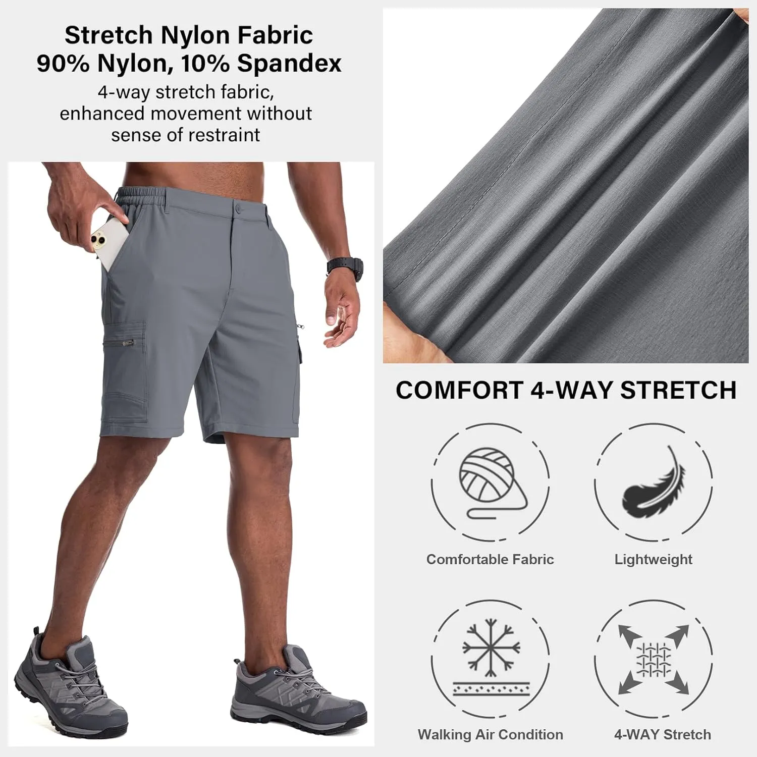 Jessie Kidden Mens Outdoor Casual Expandable Waist Lightweight Water Resistant Quick Dry Fishing Hiking Shorts