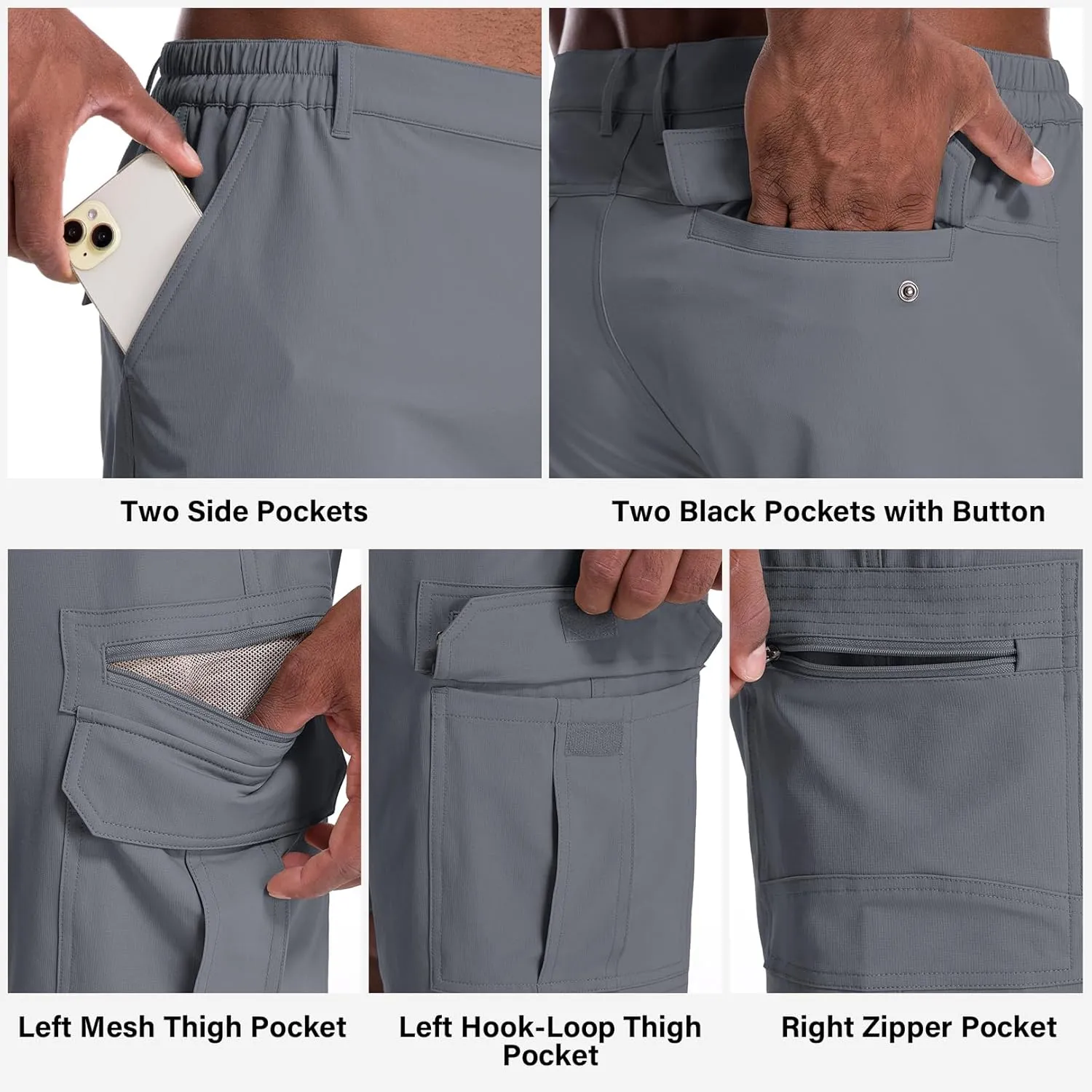 Jessie Kidden Mens Outdoor Casual Expandable Waist Lightweight Water Resistant Quick Dry Fishing Hiking Shorts