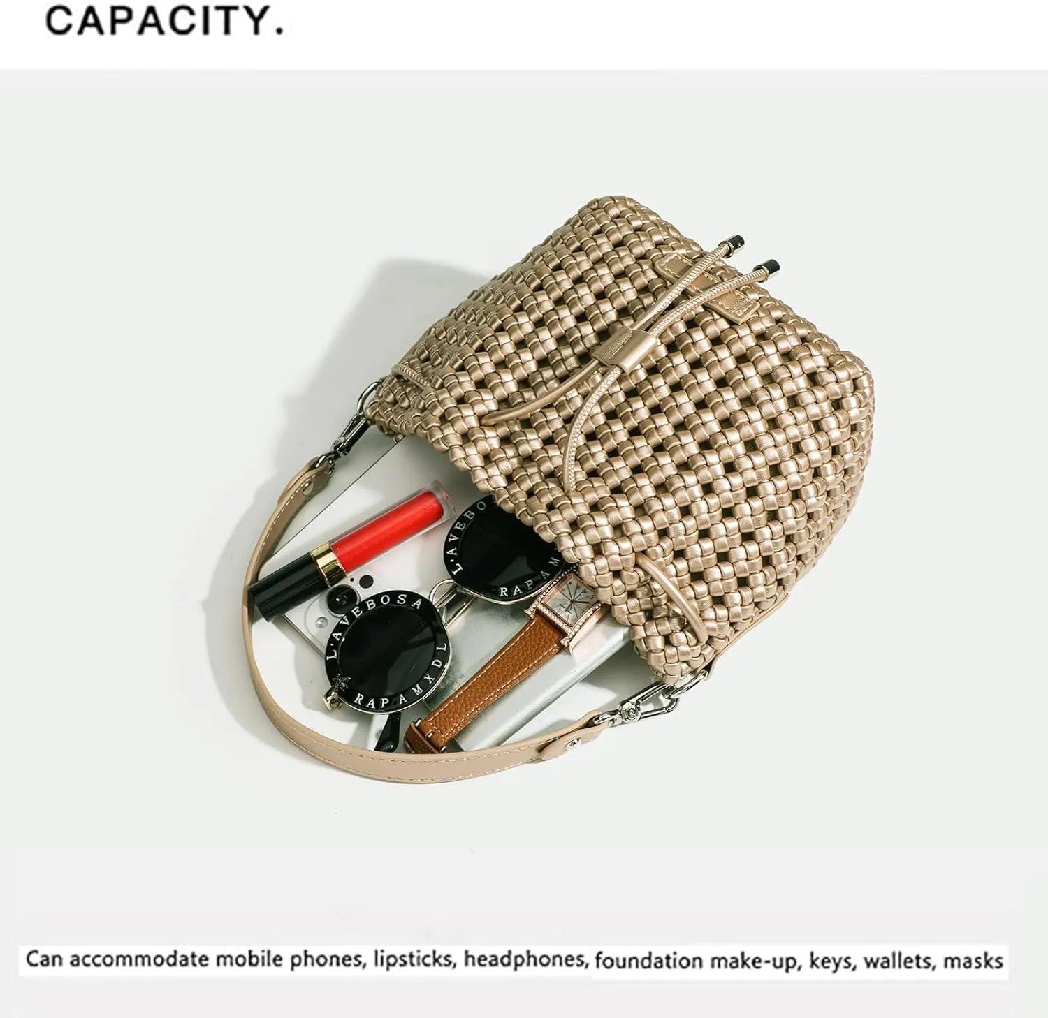 JINMANXUE Fashion Hollow Bucket Tote Bag For Women, Crossbody Female Handbag Woven Silk bag Leisure Leather Shoulder Bag