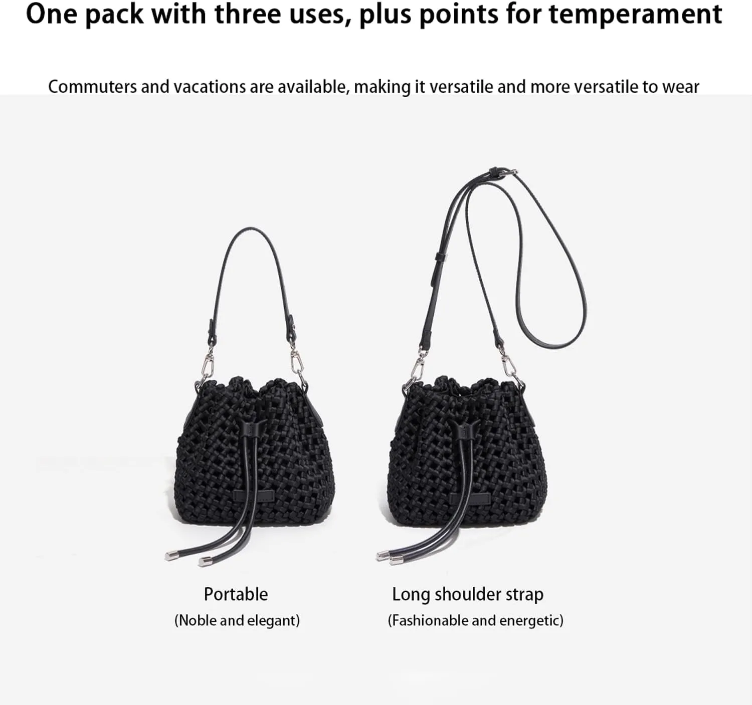 JINMANXUE Fashion Hollow Bucket Tote Bag For Women, Crossbody Female Handbag Woven Silk bag Leisure Leather Shoulder Bag