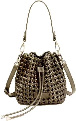 JINMANXUE Fashion Hollow Bucket Tote Bag For Women, Crossbody Female Handbag Woven Silk bag Leisure Leather Shoulder Bag