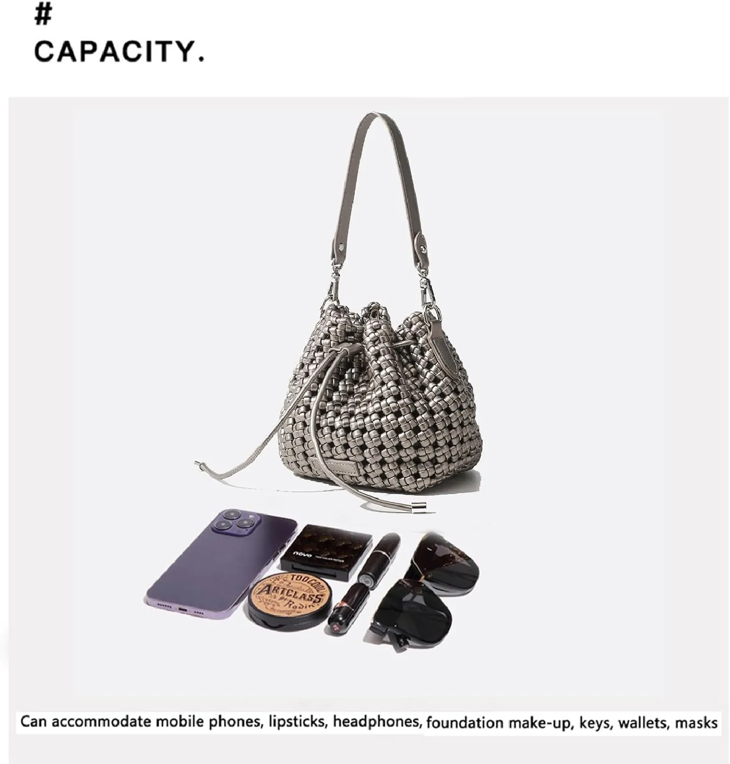 JINMANXUE Fashion Hollow Bucket Tote Bag For Women, Crossbody Female Handbag Woven Silk bag Leisure Leather Shoulder Bag