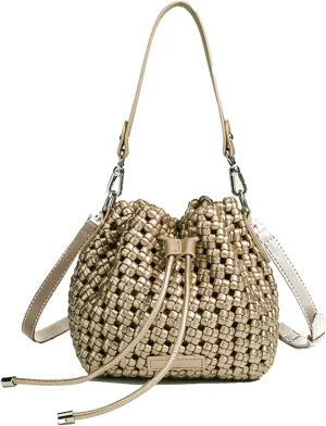 JINMANXUE Fashion Hollow Bucket Tote Bag For Women, Crossbody Female Handbag Woven Silk bag Leisure Leather Shoulder Bag