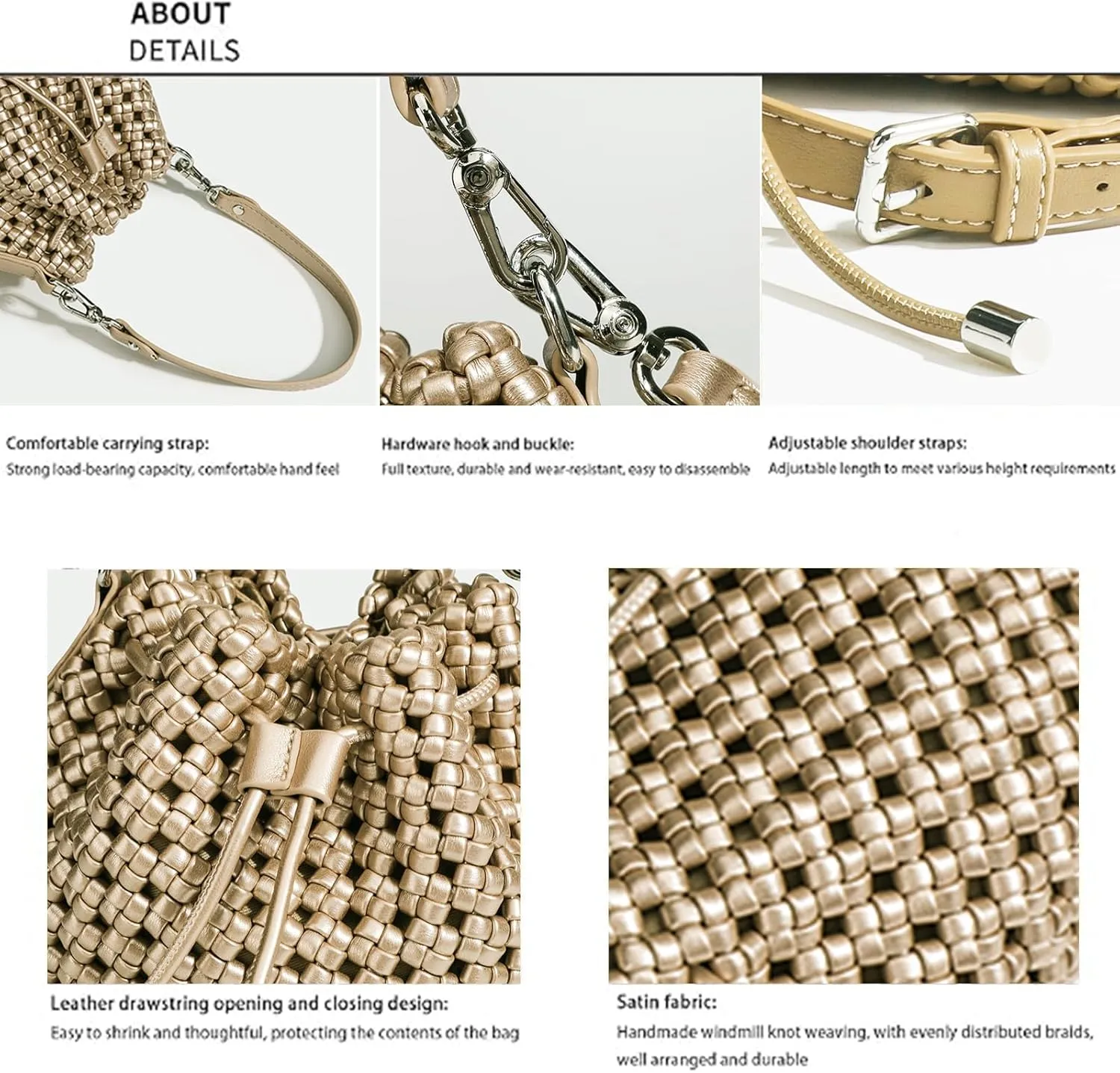 JINMANXUE Fashion Hollow Bucket Tote Bag For Women, Crossbody Female Handbag Woven Silk bag Leisure Leather Shoulder Bag