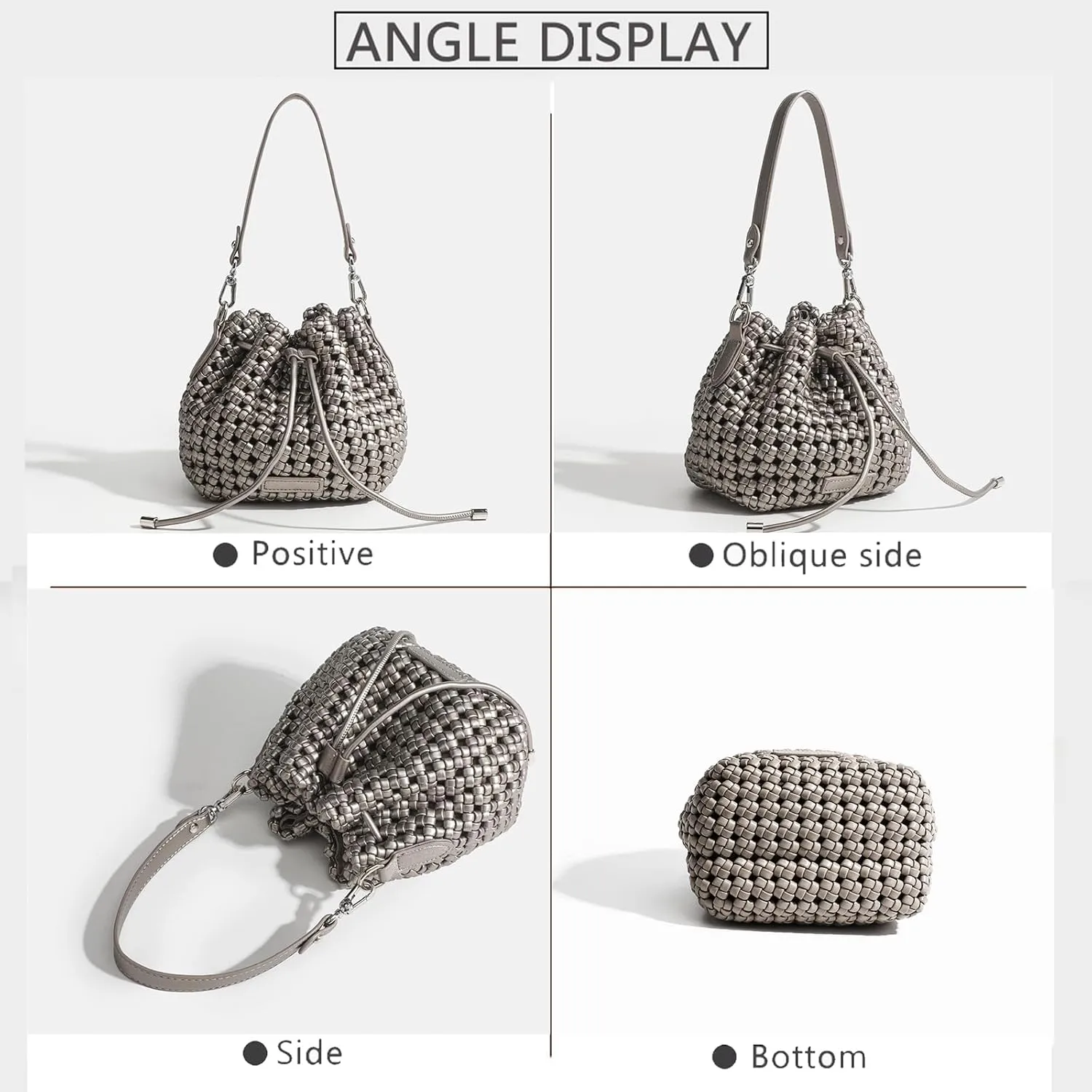 JINMANXUE Fashion Hollow Bucket Tote Bag For Women, Crossbody Female Handbag Woven Silk bag Leisure Leather Shoulder Bag