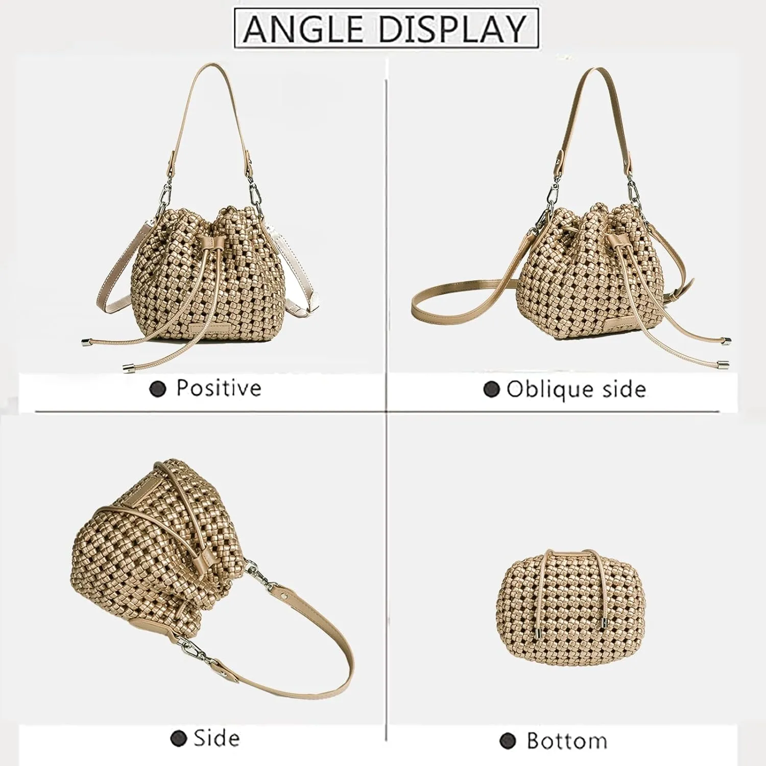 JINMANXUE Fashion Hollow Bucket Tote Bag For Women, Crossbody Female Handbag Woven Silk bag Leisure Leather Shoulder Bag
