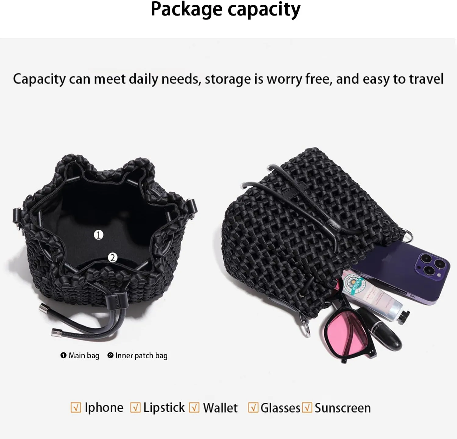 JINMANXUE Fashion Hollow Bucket Tote Bag For Women, Crossbody Female Handbag Woven Silk bag Leisure Leather Shoulder Bag