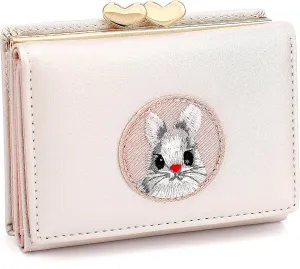 JIUFENG Women's RFID Blocking Short Wallet Multi Purpose Purses Animal Embroidered Billfold Credit Card Holder Coin Pouches