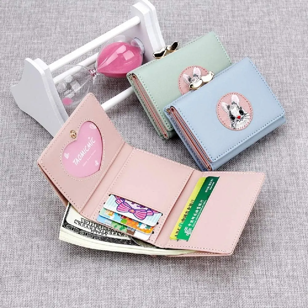 JIUFENG Women's RFID Blocking Short Wallet Multi Purpose Purses Animal Embroidered Billfold Credit Card Holder Coin Pouches