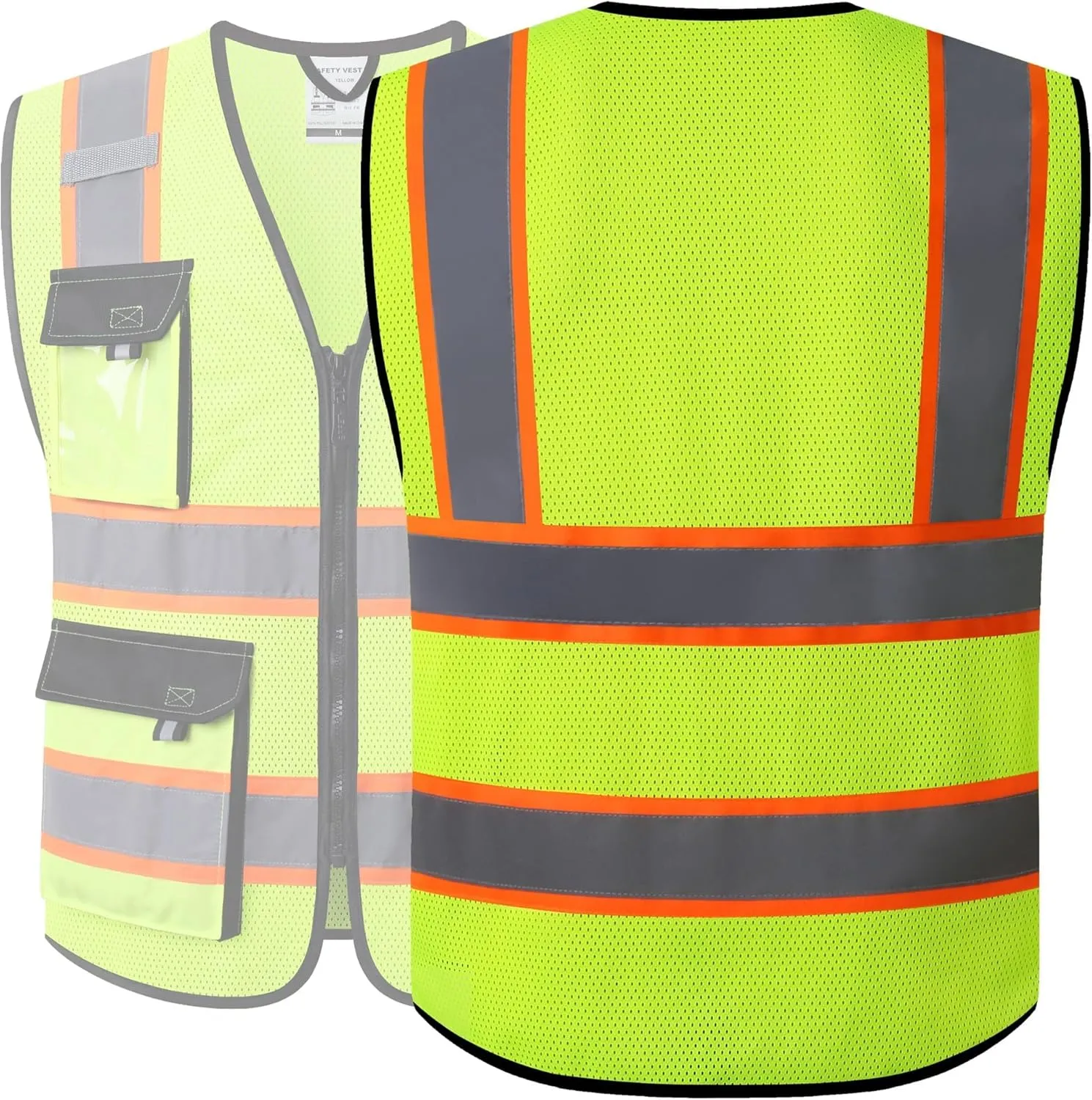 JKSafety Hi Vis Reflective Safety Vests for Men Women High Visibility Vest with Pockets Mesh Fabric Construction Safety Apparel Neon Vest for Work (220-Yellow S)