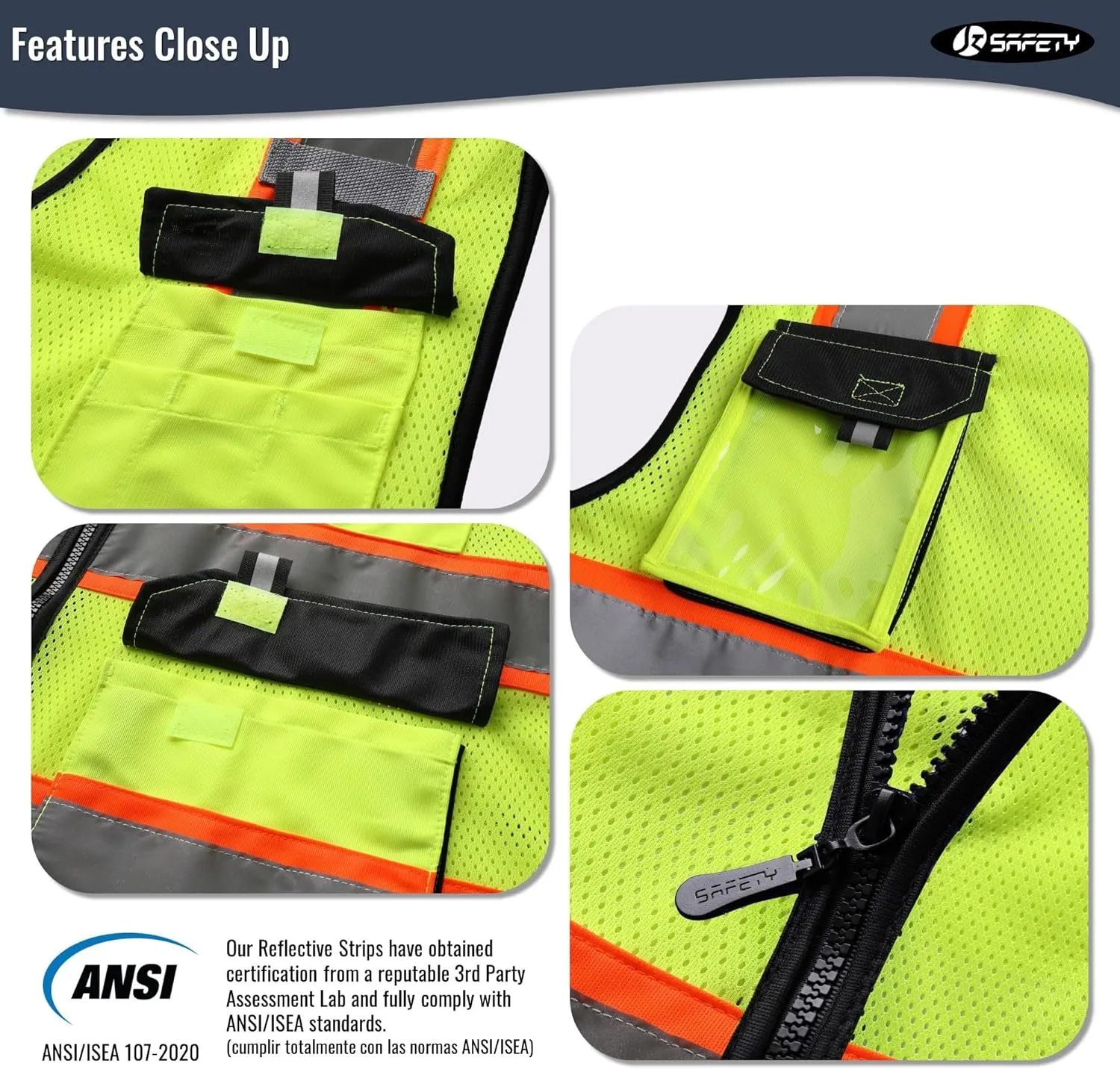 JKSafety Hi Vis Reflective Safety Vests for Men Women High Visibility Vest with Pockets Mesh Fabric Construction Safety Apparel Neon Vest for Work (220-Yellow S)