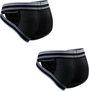 JOCKMAIL 2PCS/PACK Mens Briefs Underwear Wide Belt Mesh Athletic Sport Underwear Briefs