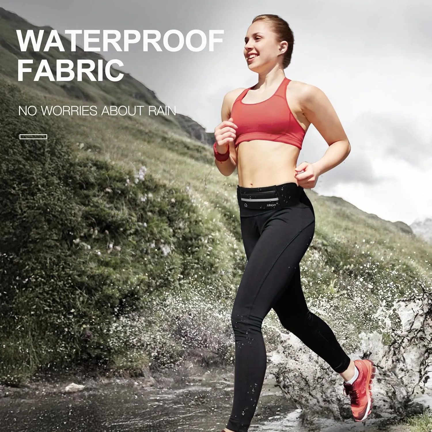 Jueachy Running Belts for Women Waterproof Fanny Pack Running Waist Pouch Phone holder Adjustable Sports Money Belt with Headphone Port