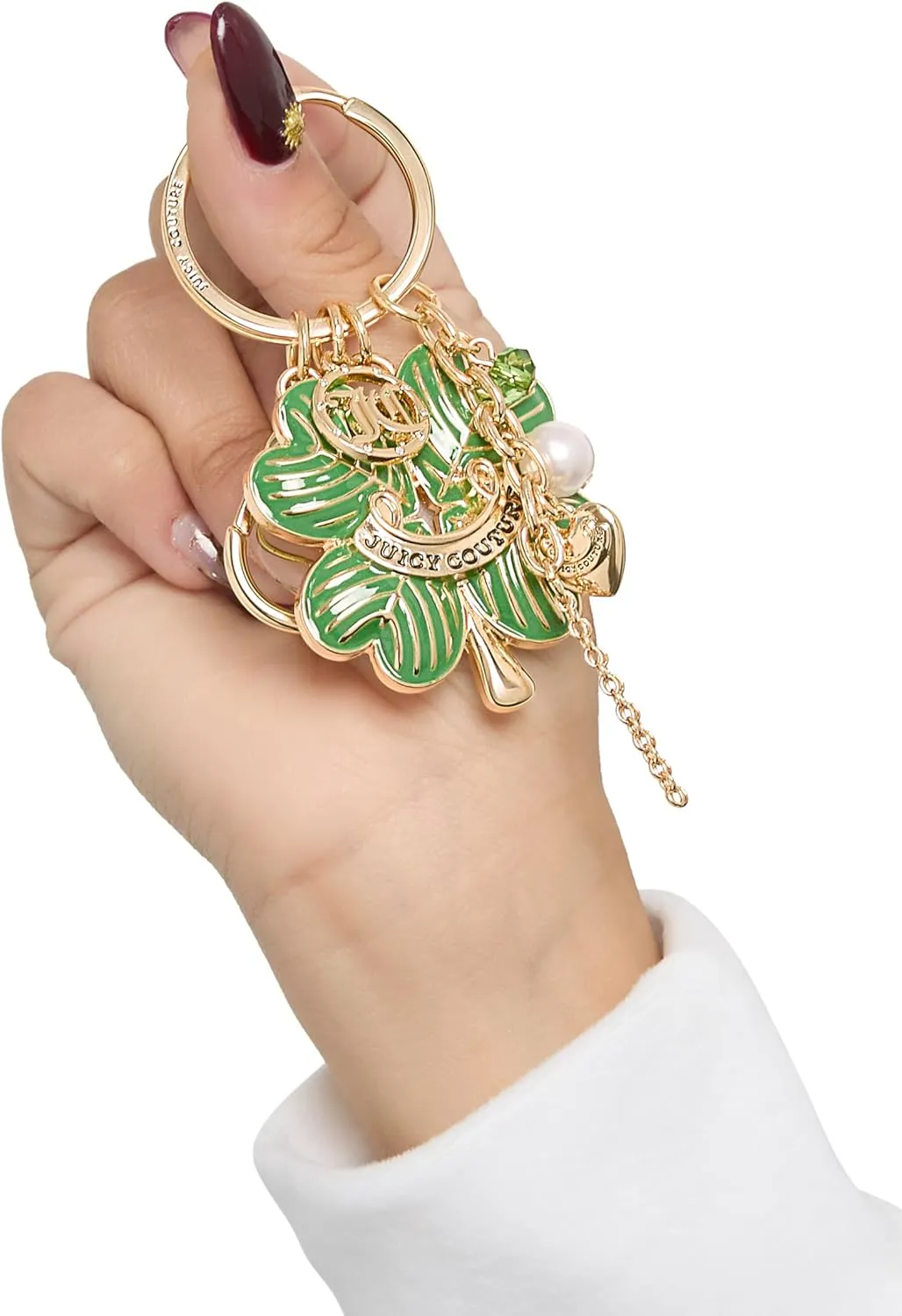 Juicy Couture Cute Keychains for Women, Gold-Tone Logo Key Chain with Clear Crystals, Purse Charms, Bag Charms, Juicy Gifts