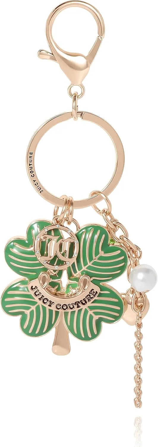 Juicy Couture Cute Keychains for Women, Gold-Tone Logo Key Chain with Clear Crystals, Purse Charms, Bag Charms, Juicy Gifts