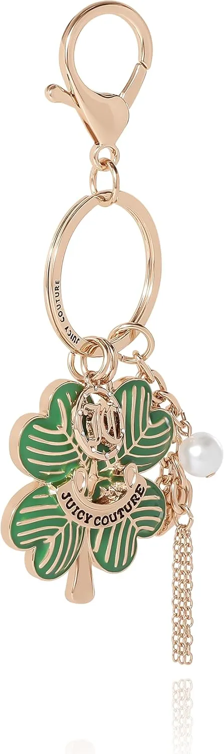 Juicy Couture Cute Keychains for Women, Gold-Tone Logo Key Chain with Clear Crystals, Purse Charms, Bag Charms, Juicy Gifts