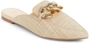 Juliet Holy Womens Mules Flats Pointed Toe Backless Loafers Slip on Metal Chain Slides