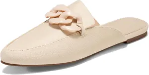 Juliet Holy Womens Mules Flats Pointed Toe Backless Loafers Slip on Metal Chain Slides