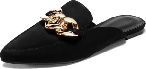 Juliet Holy Womens Mules Flats Pointed Toe Backless Loafers Slip on Metal Chain Slides