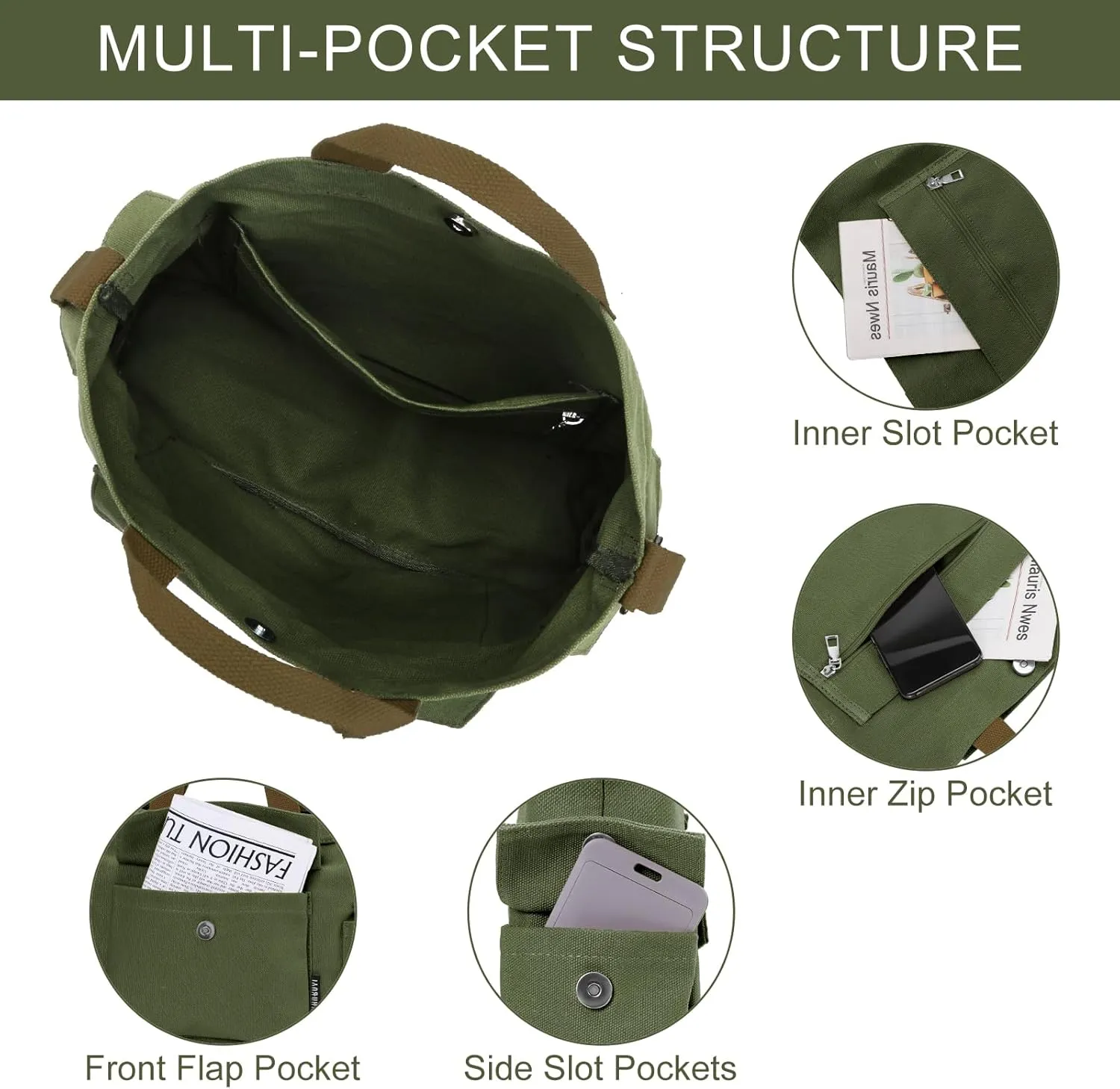 Juoxeepy Canvas Tote Bag with Pockets for Women Crossbody Bag Canvas Shoulder Bag Work Tote Bag Hobo Handbag for Men