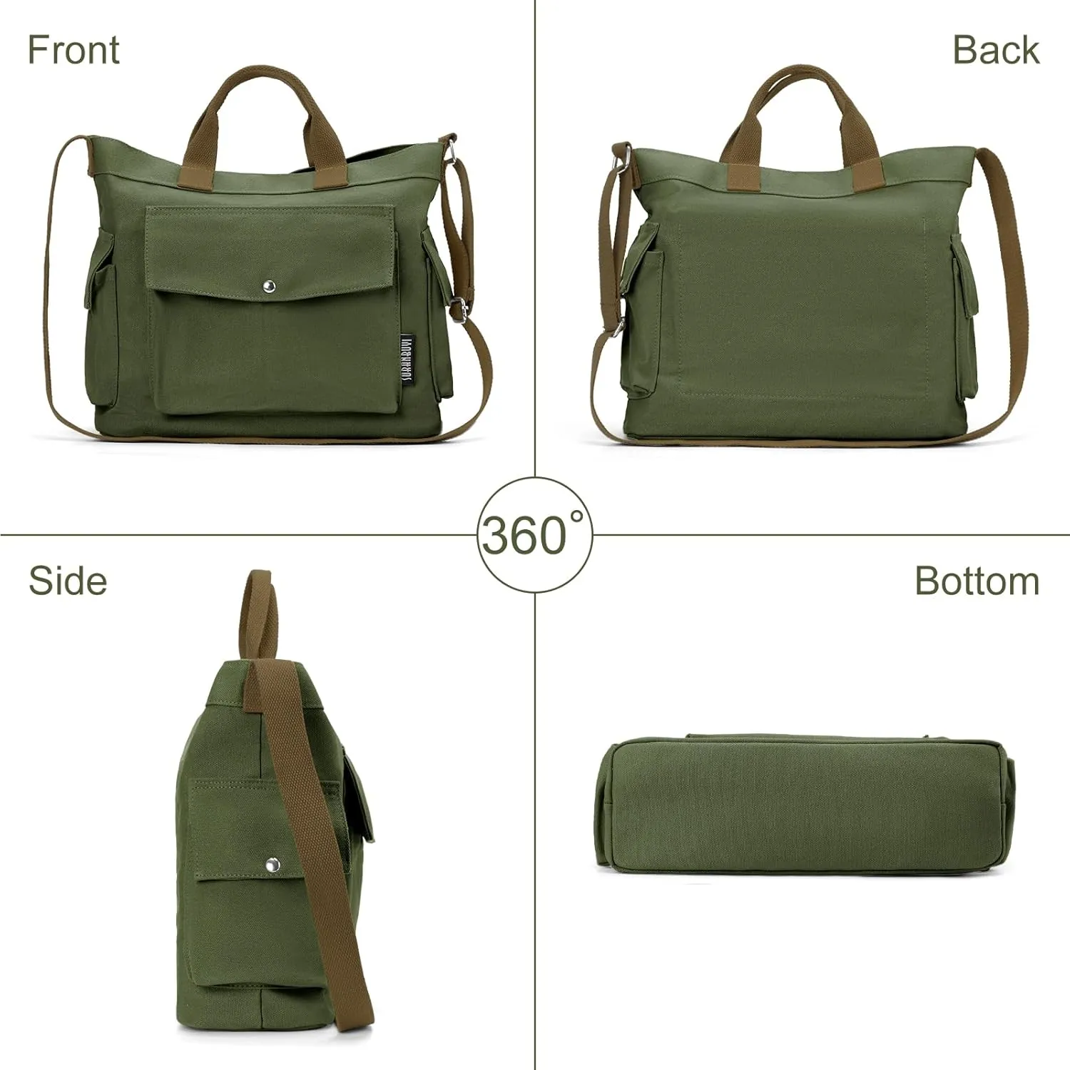 Juoxeepy Canvas Tote Bag with Pockets for Women Crossbody Bag Canvas Shoulder Bag Work Tote Bag Hobo Handbag for Men