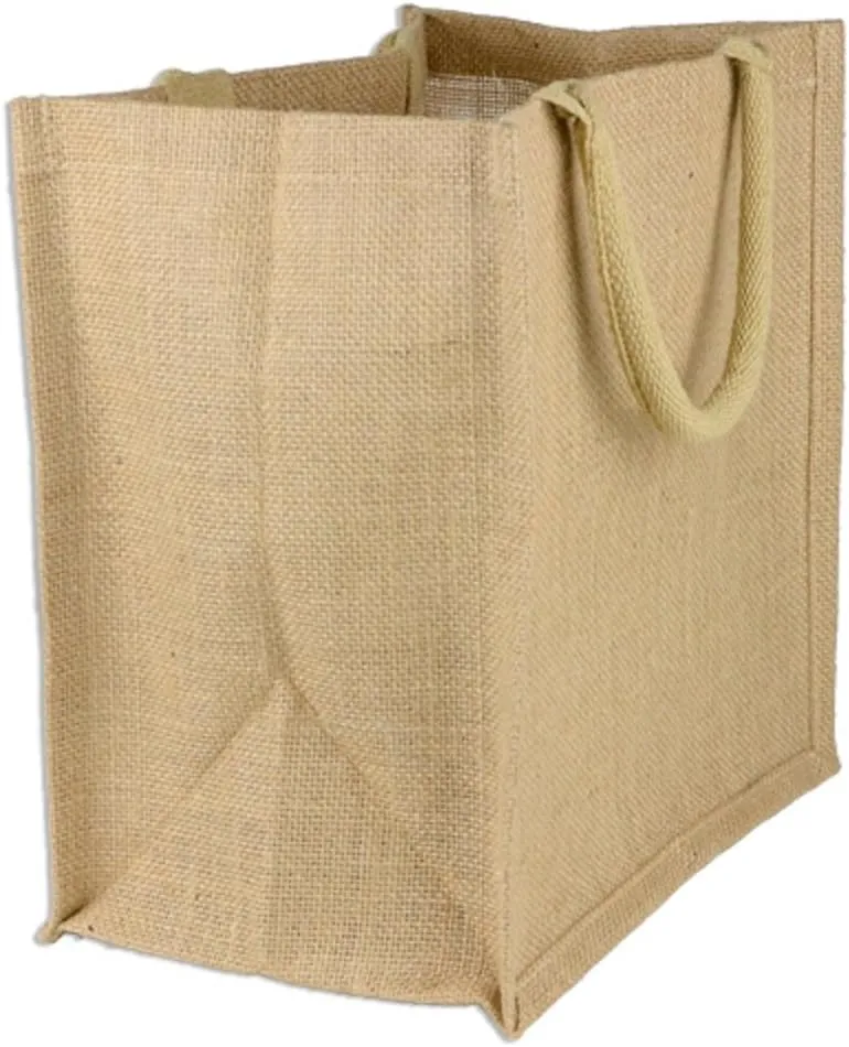 Jute Tote Bags Natural Reusable Grocery Totes Laminated Interior Full Gusset
