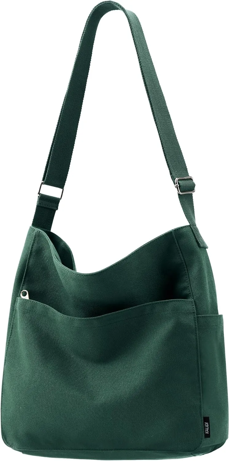 KALIDI Canvas Tote Bag Large Hobo Crossbody Shoulder Handbag Zipper Messenger Bag for Women or Men Casual College Work