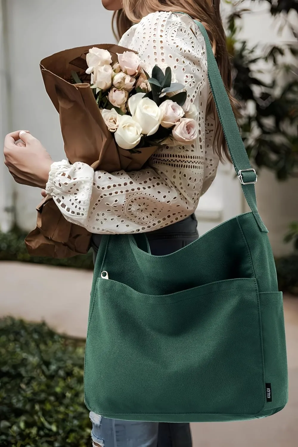 KALIDI Canvas Tote Bag Large Hobo Crossbody Shoulder Handbag Zipper Messenger Bag for Women or Men Casual College Work
