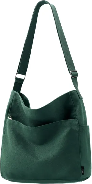 KALIDI Canvas Tote Bag Large Hobo Crossbody Shoulder Handbag Zipper Messenger Bag for Women or Men Casual College Work