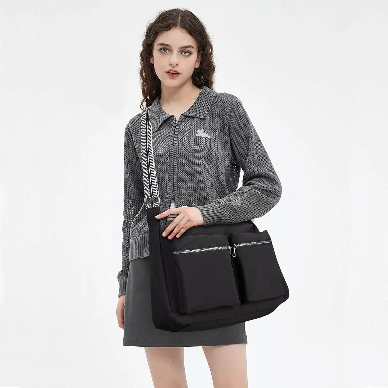 KALIDI Canvas Tote Bag Messenger Bag, Large Crossbody Bag for Women or Men, Casual Canvas Shoulder Bag for College Work Daily