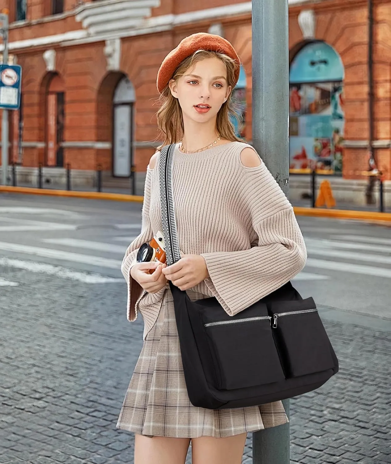 KALIDI Canvas Tote Bag Messenger Bag, Large Crossbody Bag for Women or Men, Casual Canvas Shoulder Bag for College Work Daily