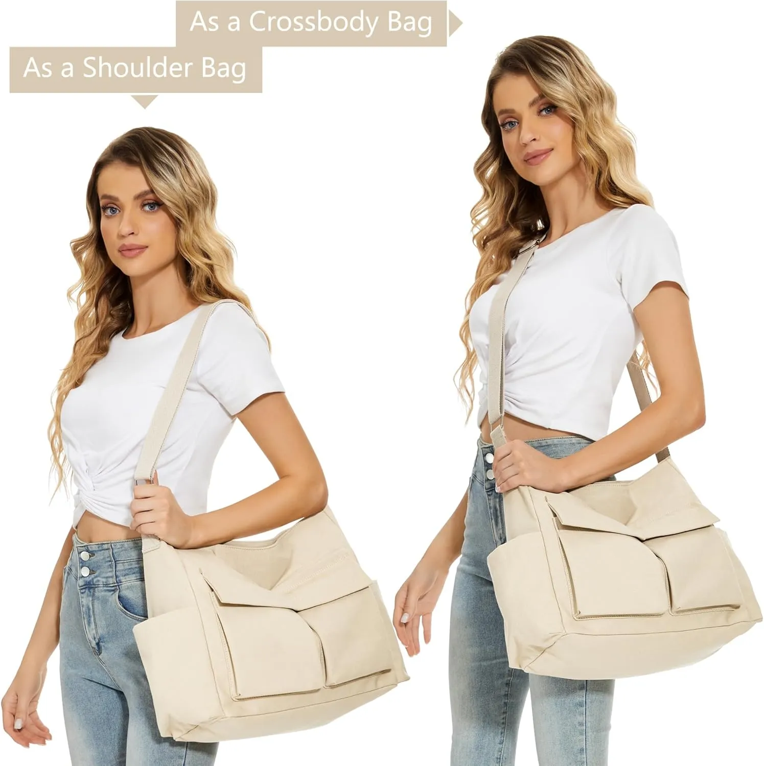 KALIDI Canvas Tote Bag Messenger Bag, Large Crossbody Bag for Women or Men, Casual Canvas Shoulder Bag for College Work Daily