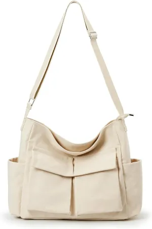 KALIDI Canvas Tote Bag Messenger Bag, Large Crossbody Bag for Women or Men, Casual Canvas Shoulder Bag for College Work Daily
