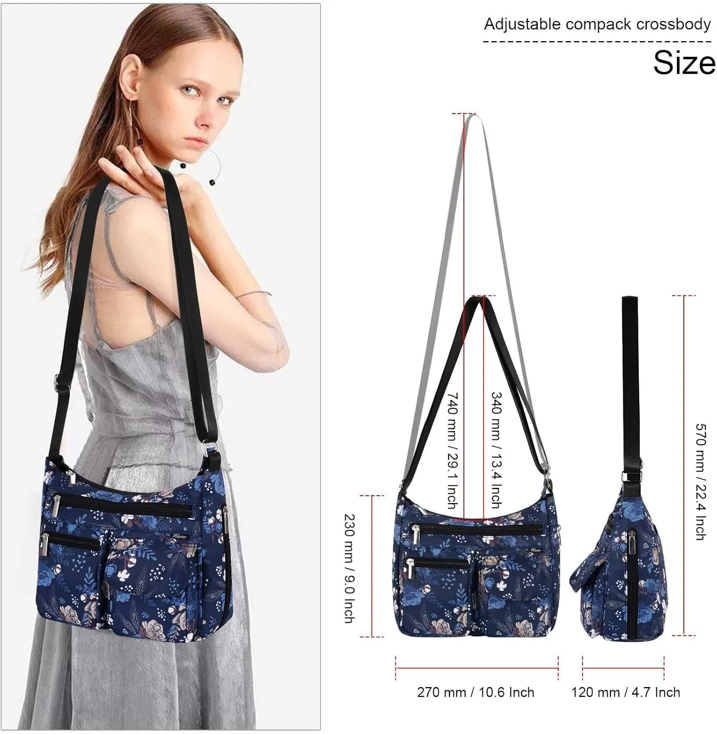 Kamo Crossbody for Women - Multi-pocket Shoulder Lightweight Messenger Casual Printed Purse Handbag Travel Bag