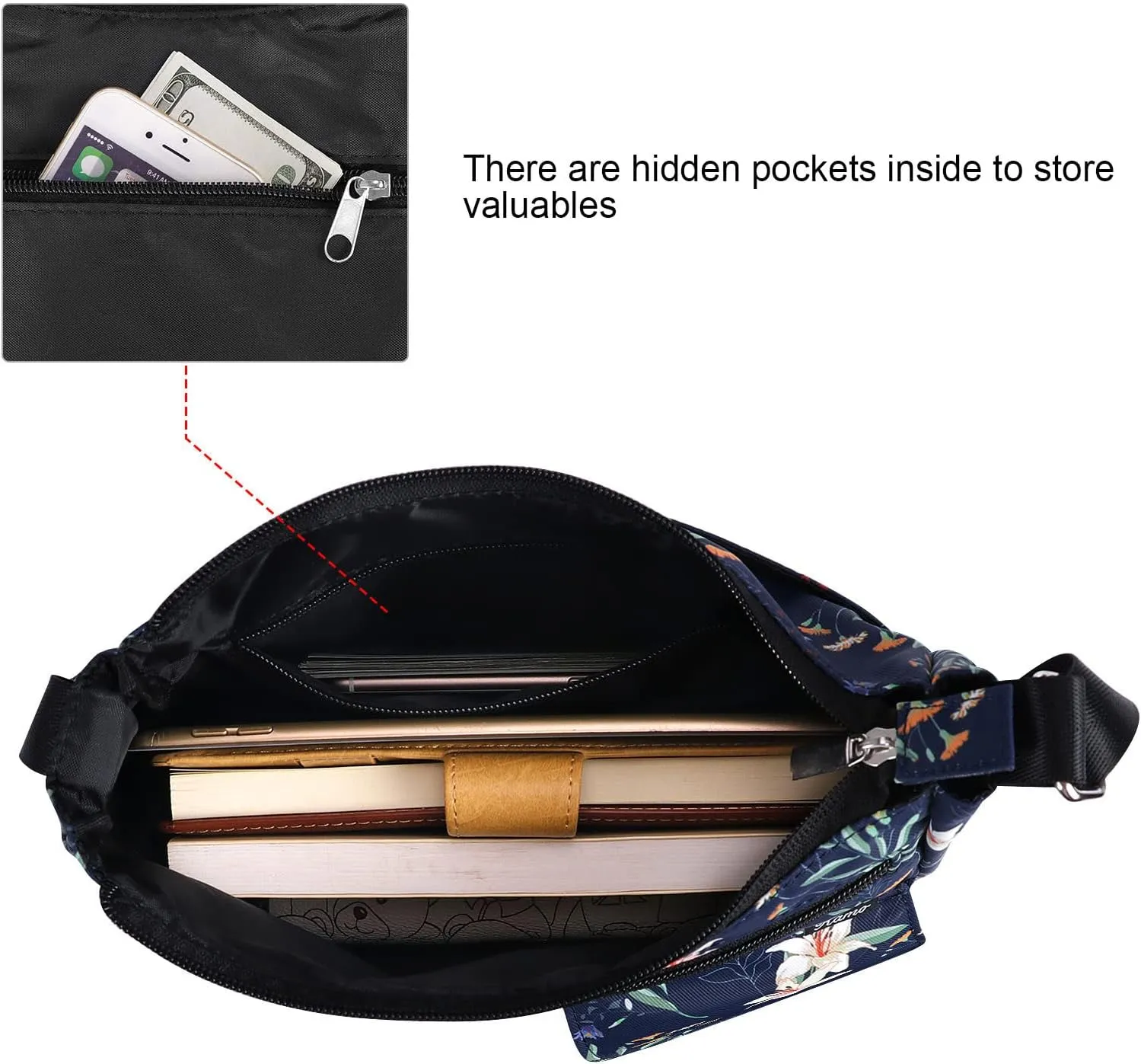 Kamo Crossbody for Women - Multi-pocket Shoulder Lightweight Messenger Casual Printed Purse Handbag Travel Bag