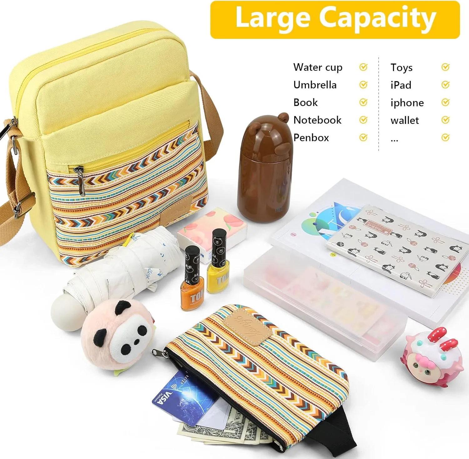 Kemy's Small Canvas Crossbody Bag for Teen Girls, Lightweight Messenger Shoulder Bags Cross Body Purse for Girls and Women