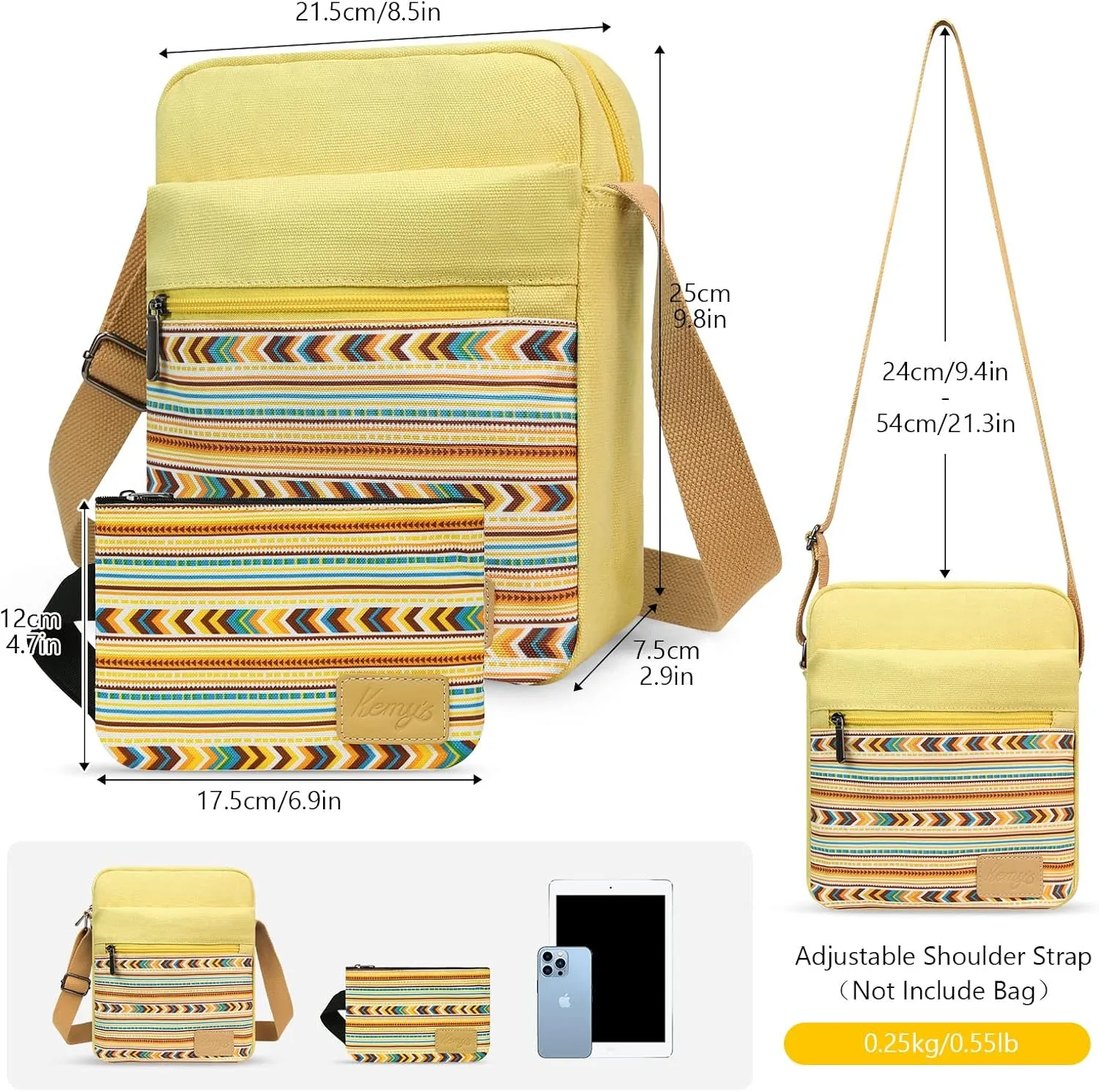 Kemy's Small Canvas Crossbody Bag for Teen Girls, Lightweight Messenger Shoulder Bags Cross Body Purse for Girls and Women