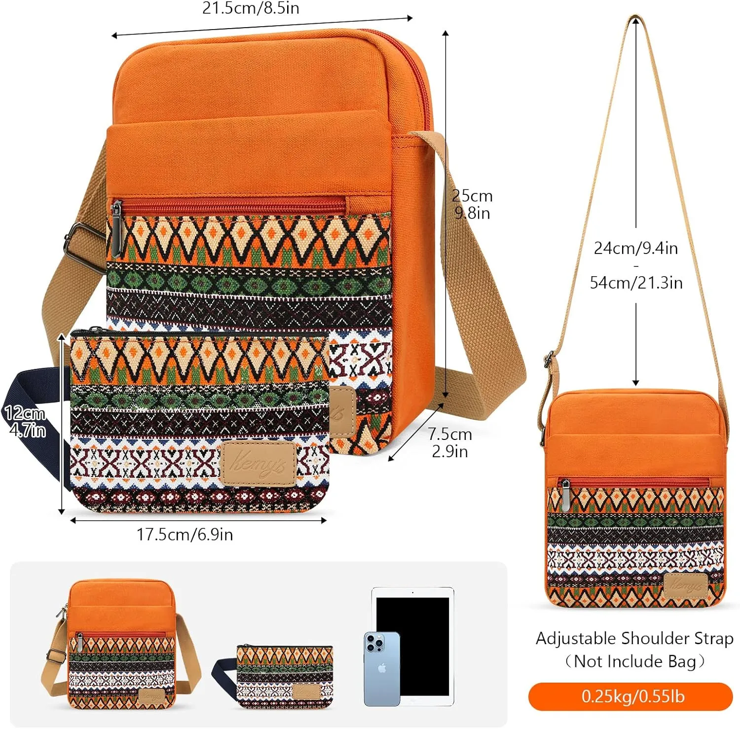 Kemy's Small Canvas Crossbody Bag for Teen Girls, Lightweight Messenger Shoulder Bags Cross Body Purse for Girls and Women