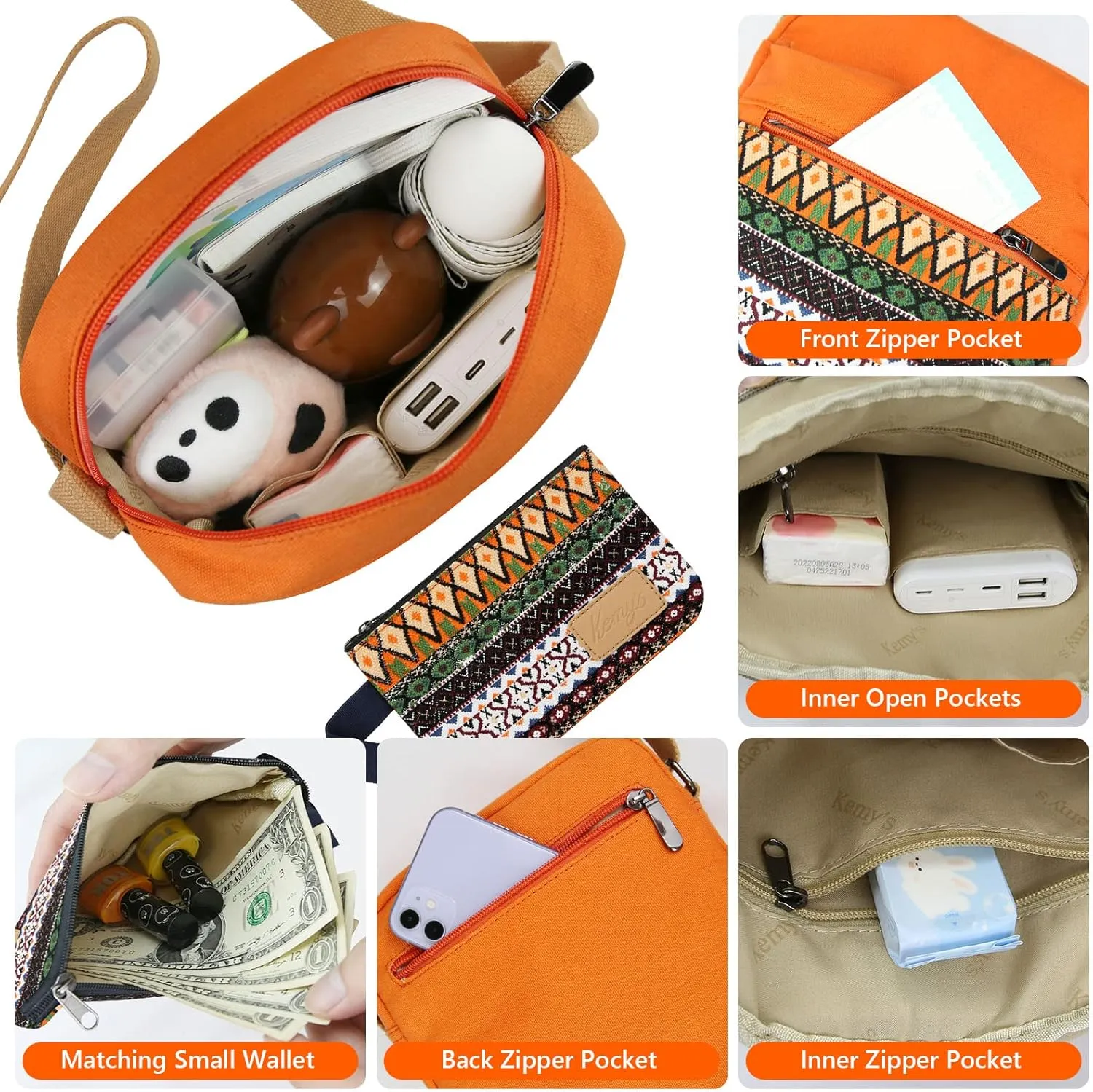 Kemy's Small Canvas Crossbody Bag for Teen Girls, Lightweight Messenger Shoulder Bags Cross Body Purse for Girls and Women