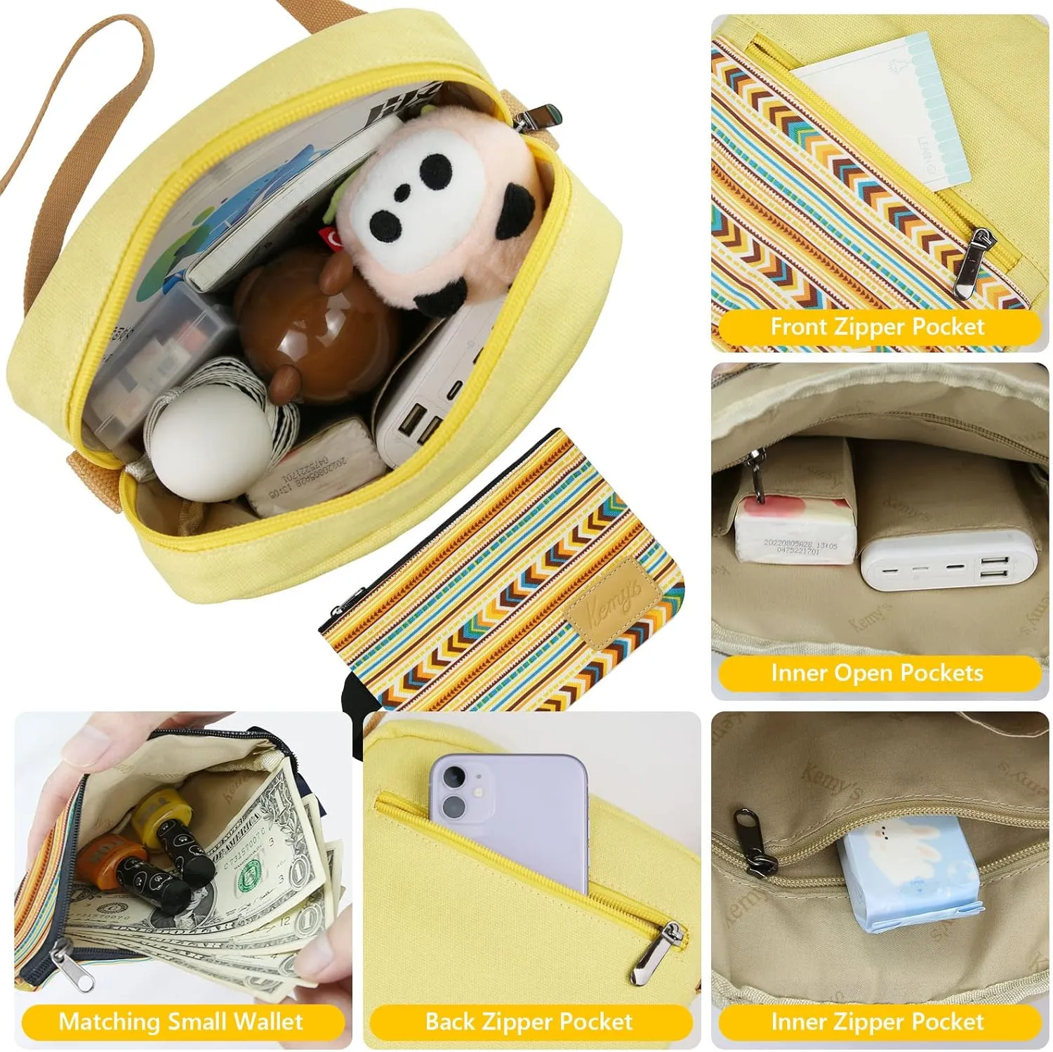 Kemy's Small Canvas Crossbody Bag for Teen Girls, Lightweight Messenger Shoulder Bags Cross Body Purse for Girls and Women