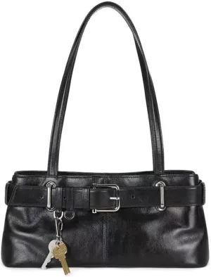 Key Chain Shoulder Bag Y2k Belted Handbag Faux Leather Grunge Purse for Women Top Handle Bag 2000s Streetwear